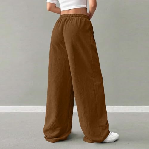 HGps8w Womens Versatile Wide Leg Corduroy Pants 2025 Fall Loose Drawstring Waist Baggy Palazzo Pants with Pockets4
