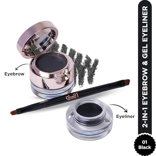 Image of Glam21 2-in-1 Eyebrow Powder & Gel Eyeliner | Intense Black Color | Quick Drying & Lasts 24 hrs | Smudge & Water Proof |Quick-Dry | Dual-Ended Brush | Inbuilt Mirror for Touch-up |4gm
