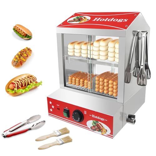 Sovtekr 29 QT Hot Dog Steamer with Bun Warmer - Electric Steaming Machine 2-Tier Capacity for 175 Hot Dogs & 40 Buns, Visible Glass Slide Doors for Commercial Home Use
