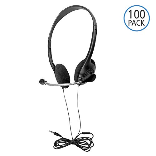 HamiltonBuhl Multi-Pack of 100 Personal Headsets with Steel-Reinforced Mic, TRRS Plug and Foam Ear Cushions