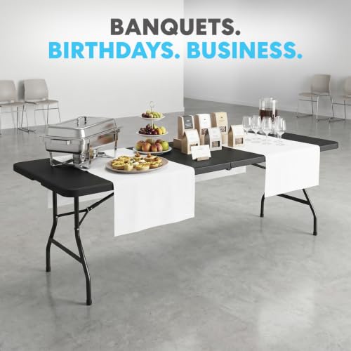 Image of SIMPLI-MAGIC Black Foldable Table (8FT), 2-Pack Indoor /Outdoor Folding Banquet Tables with Carry Handle for Parties, Events, and Catering