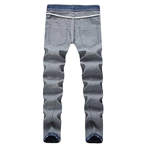 Men's Retro Button Fly Jean Trousers Ripped Straight Denim Jeans Skinny Hole Distressed Stretch Denim Pants (36,Blue)4