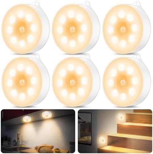 Nachtlicht mit Bewegungsmelder, 3*AAA Batteriebetriebene lampen, Auto ON/OFF, Schrankbeleuchtung，Bewegungsmelder innen für Treppe, Schlafzimmer, Küche, Kinderzimmer. warmes Licht （