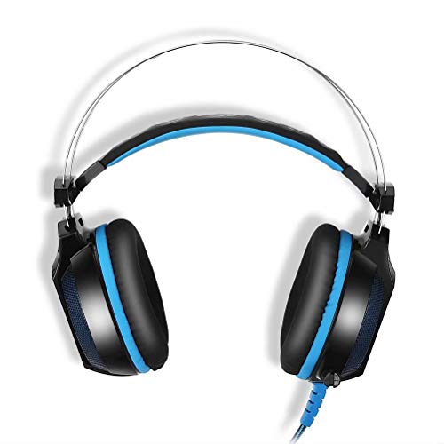 Casque écouteur bandeau gaming 3.5mm micro basse stéréo bleu noir