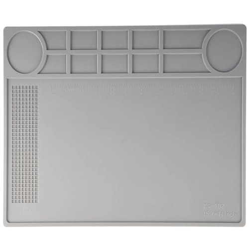 Kaisiking Silicone Repair Mat,Soldering Mat, Heat Resistant Work Mat for Soldering Stations, Phone, Computer, Laptop Electronics Repair 15.7'' x 11'' (Grey)