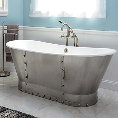Signature Hardware 379879 Brayden 68" Cast Iron Soaking Freestanding Tub with Pre-Drilled Overflow Hole - Stainless Steel