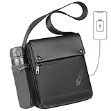 Bolso Bandolera Hombre Mariconeras Bolsos Mensajero Cruzado para 11.3'' iPad con Carga USB y Soporte para Botellas Pequeño Mensajero Resistante al Agua para Deporte Trabajo Oficina Casual Viaje-Negro