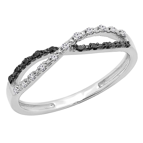 Dazzlingrock Collection 0.10 Carat (ctw) Round Black Diamond & White Diamond Swirl Infinity Style Wedding Band for Women in 925 Sterling Silver