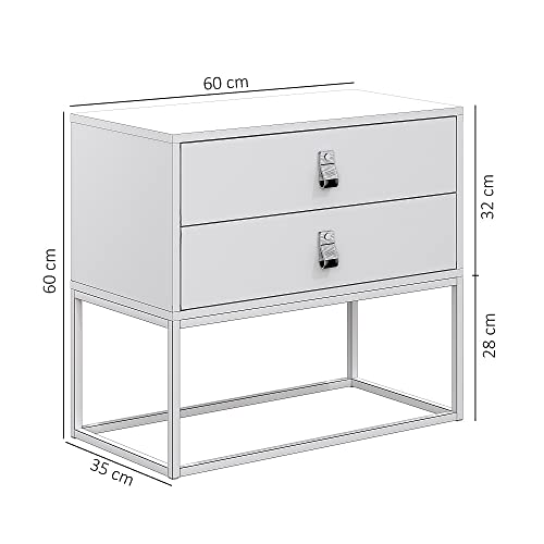 Mesa de Cabeceira Unic 60 Estilo Industrial Puxador de Couro Base Ferro Dourada Cor:Off White