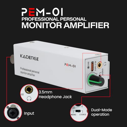 Image of Kadence PEM-01 Jamming Series in-Ear Monitor Amplifier | Wired IEM Belt Pack | XLR /TRS Combo Input | 3.5mm Headphone Output | Mono /Stereo Switchable | Comes with Belt Clip | White