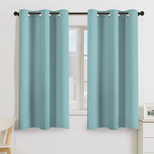 Turquoize Solid Blackout Drapes, Room Darkening, Themal Insulated, Grommet/Eyelet Top, Nursery/Living Room Curtains Each Panel 42" W x 63" L (Set of 2 Panels), Mineral Blue