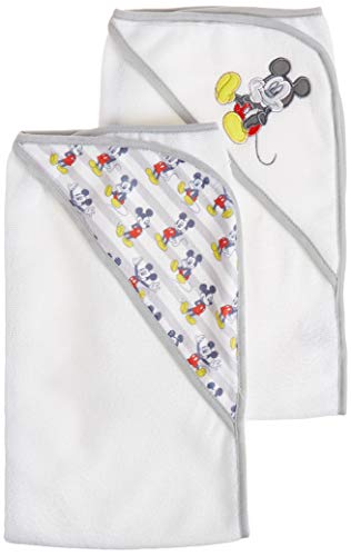 Image of Cudlie Disney Mickey Mouse Baby Boys 2 Pack Rolled Hooded Towels On Header Card
