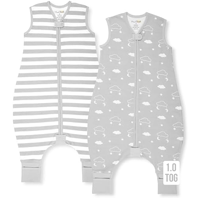 Toddler Sleep Sack with Feet, 0.5 TOG Organic Cotton Baby Sleeping Bag with Legs, Baby Wearable Blankets for Walkers w/ 2-Way Zipper, Baby Sleep Sack for Girls & Boys, Early Walker 18-36 Month