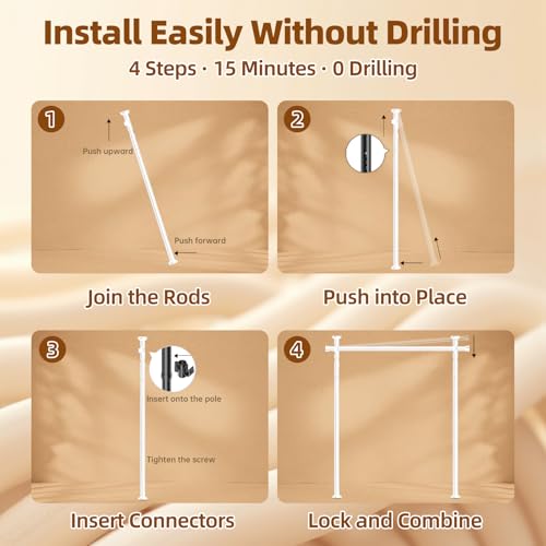 Image of Room Divider No Drilling Curtain Rod Wall Divider for Room Separation, 4-10ft(H) 28-70inch(W) Adjustable,Heavy Duty Floor to Ceiling Portable Hanging Wall Divider for Space Partitions,White