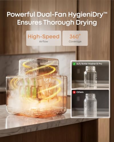Image of eufy Security S1 Pro Baby Bottle Washer, Sterilizer and Dryer, Built-in Water Softener, Largest 10-Bottle Capacity, 3D HydroBlast Cleaning, 212F Steam Sterilizer, Fast Drying, Smart App Control | Baby Bottle Washer, Sterilizer and Dryer