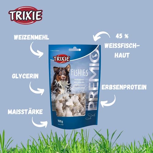 TRIXIE Hundeleckerli PREMIO Hunde-Fishies 100g - Premium Leckerlis für Hunde glutenfrei - ohne Getreide & Zucker, schmackhafte Belohnung für Training & Zuhause