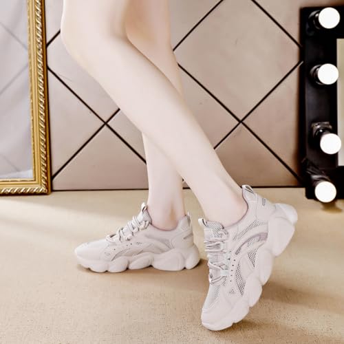 Fashion Breathable Mesh Lace Up Chunky Platform Sneakers for Womens Lightweight Soft Non-Slip Round Toe Walking Running Casual Sport Gym Sneakers3