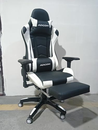 Image of Adcom Mutant Pro Ergonomic Gaming Chair with Footrest, Premium PVC and 180 Tilt Back Recline, Adjustable Neck & Lumbar Pillow, 4D Adjustable Armrests (Black /White)