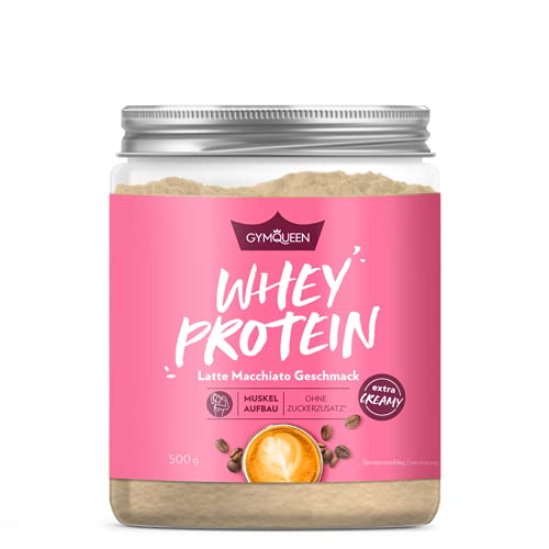 GymQueen Whey Protein-Pulver Latte Macchiato 500g, Protein-Shake für die Fitness, Whey-Pulver kann den Muskelaufbau unterstützen, Hochwertiges Eiweiss-Pulver mit 73g Eiweiß, ohne Zuckerzusatz
