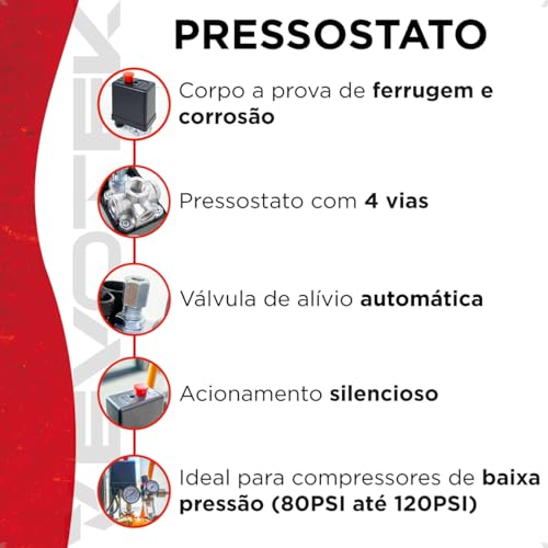 Pressostato Automático Compressor de Ar 4 Vias 80/120 Várias Marcas
