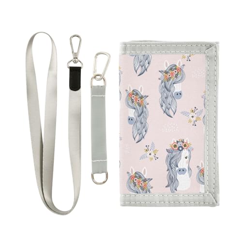 JHKKU Horses Flower Trifold Wallets for Kids Boys Girls, Outdoor Sports Wallet for Teen, with Zipper Coin Pocket Novelty Purse