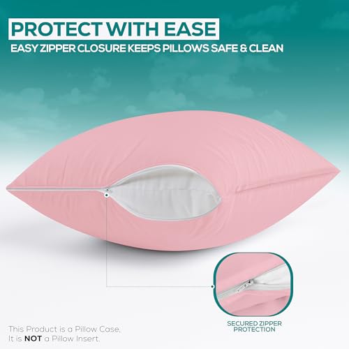 Image of Utopia Bedding Premium 100% Waterproof Pillow Protectors with Zipper King Size (Set of 2), Bed Bug and Dust Mite Proof Zippered Pillow Covers, Pillow Encasement Cases, Pink