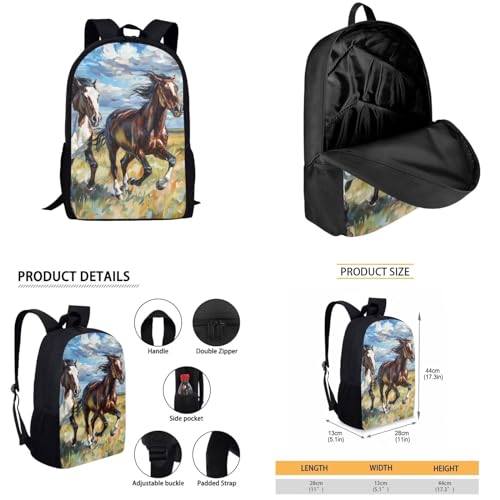 COEQINE Mens Horse Backpacks Wallet Cool Watercolorful Horse Fashion Horse Bookbag With Water Holder Portable Trifold Wallet With Coin Pocket3