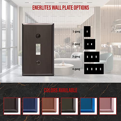 Image of ENERLITES Toggle Light Switch Metal Wall Plate, Stainless Steel Switch Cover, Corrosion Resistant, Mid-Size 1-Gang 4.50 inch x 2.76 inch, Stainless Steel 201, 7711-BBK, Brushed Black