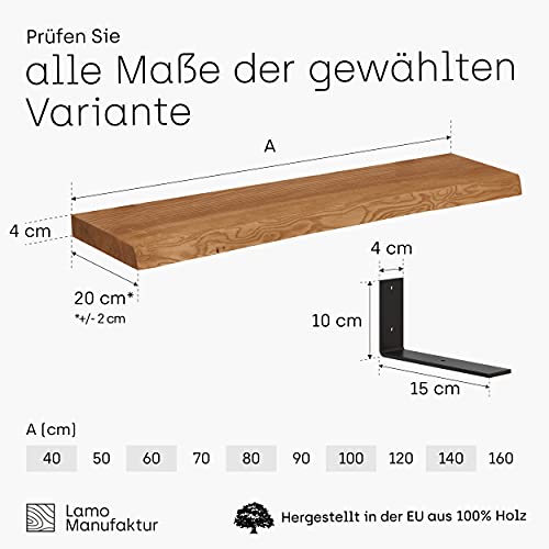 LAMO Manufaktur houten wandplank met natuurlijke rand, Basic wandplank, Rustiek / Zwart 50cm, LW-01-A-003-50LS - Image 8