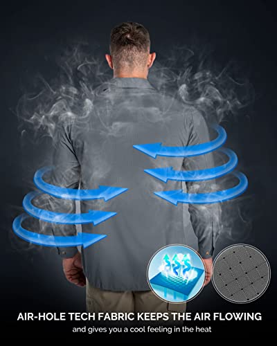33,000Ft Men's Long Sleeve Sun Protection Shirt Upf 50+ Uv Quick Dry Cooling Fishing Shirts For Travel Safari Camping Hiking Grey #TOP1