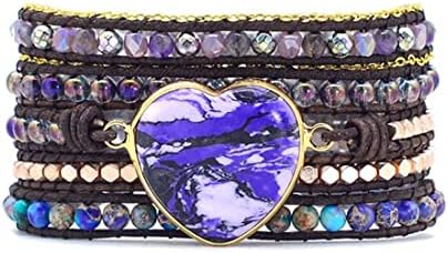 Teepollo Bohemian Leather Wrap Bracelets for Women-Beaded Heart Love Jasper Emperor Natural Stone Healing Energy Boho Hippie Bracelet for Girls Ladies Accessories Jewelry