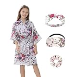 Kids Girls Robes Silky Satin Knee-length Kimono Robe Set Birthday Spa Bridal Party Flower Girl Bloss
