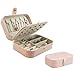 Mini organizador de joyas, organizador de joyas de piel sintética para viajes, caja de joyería portátil, caja de joyería para collares, pulseras, anillos, pendientes, rosa claro