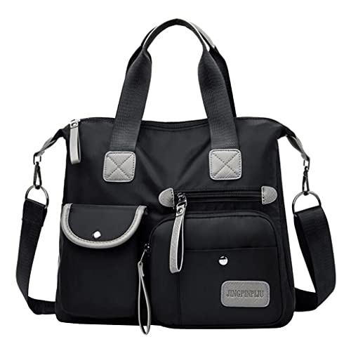 Sac shopping femme grande capacité en nylon noir convertible pour sorties et cours