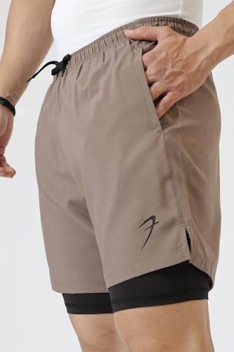 Image of FUAARK Double Layer 2 in 1 Sports Shorts with Inner Tights for Men Gym Tight Short with Pocket