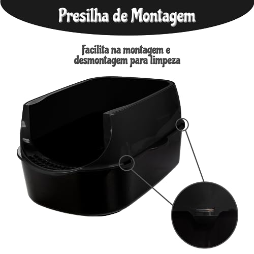 Caixa de Areia Furba para Gatos - SandBox Desmontável + Pá Higiênica + Tigelas (Preto)