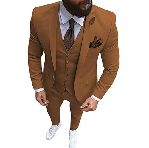 Men's 3 Piece Regualr Fit One Button Formal Business Men Suit Groomsman Tuxedos for Wedding(Blazer+Vest+Pant)