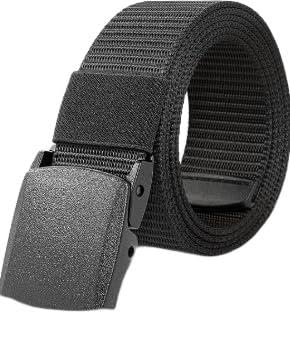 chillgo Men's Tactical Belt, Adjustable Nylon Canvas Work Belt for Men, No Metal Buckle, Fast Pass Through the Airport Security, Suitable for Work and Travel, Extended Size 59'' - Black