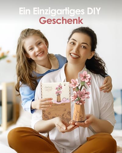 ROBOTIME 3D Holz Blumen Puzzle Sakura, Modellbausätze für Erwachsene zum Zusammenbauen, künstliche Ewige Blüten, DIY Bastelset… – Ansicht 5