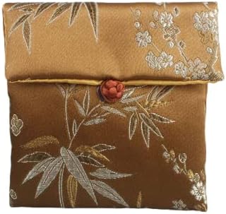 Custom Small Silk Brocade Jewellery Pouches Wholesale Chinese knot Square Satin Packaging Bags Jacquard Cloth Bracelets Storage Pouch (Coffee Random Patters (20pcs))