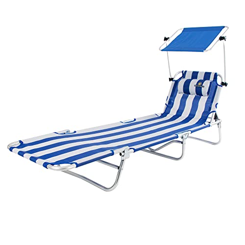 CREVICOSTA QUALITY MARK MARCAS DE CALIDAD - MAGNESIO 1012 Tumbona reclinable con TOLDO de Playa Plegable y reclinable (Marinera)