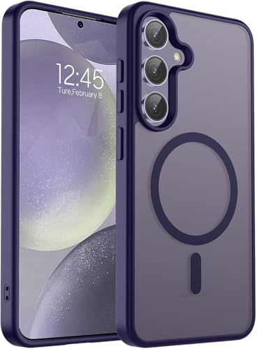 Image of Elzzi Magnetic Guard Designed for Samsung S23 5G Case Translucent Matte Hard PC + TPU Back Cover [Compatible with MagSafe] Anti-Scratch Phone Case (Deep Purple)