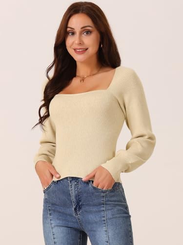 Image of Seta T Women's Square Neck Long Sleeve Sweaters Casual Ribbed Knit Fitted Pullover Sweater Tops