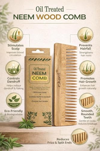Image of R.Kant Neem Wooden Hair Comb | Wide Teeth Detangler | Natural Hair Care | Shampoo Comb | Gentle on Scalp | 1 Piece