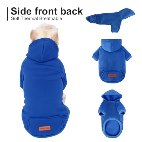 Image of 2 Pack Dog Hoodie Warm Hood Dog Sweater Cold Weather Small Dogs Sweatshirt Comfort Pet Clothes for Small Medium Dogs with Pockets (Dark Blue, L (Back: 13.78 inch, Chest: 18.9 inch))