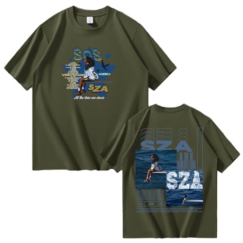 Oversized Combed Cotton Shirt 𝑺𝑶𝑺 Graphic Singer Fans Oversized T-Shirts for Women's & Men's (US, Alpha, Medium, Regular, Regular, Forest)