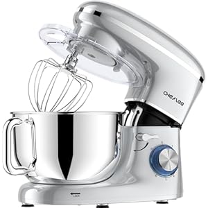 CHeflee Stand Mixer, 600W 6+P Speeds With 6QT Stainless Steel Bowl,Dough Hook, Wire Whip & Beater,for Most Home Cooks,Silver…