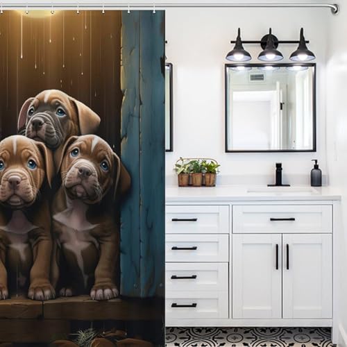 Rideau de douche chien mignon imperméable en polyester lavable 152x183cm avec 12 crochets pour baignoire - 5