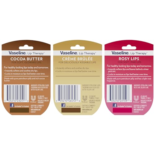 Vaseline Lip Therapy Variety 3-Pack – Crème Brûlée, Rosy Lips, Cocoa Butter Mini Lip Balms for Soft, Glowing, and Deliciously Kissable Lips, 0.25 Oz Ea - Image 3