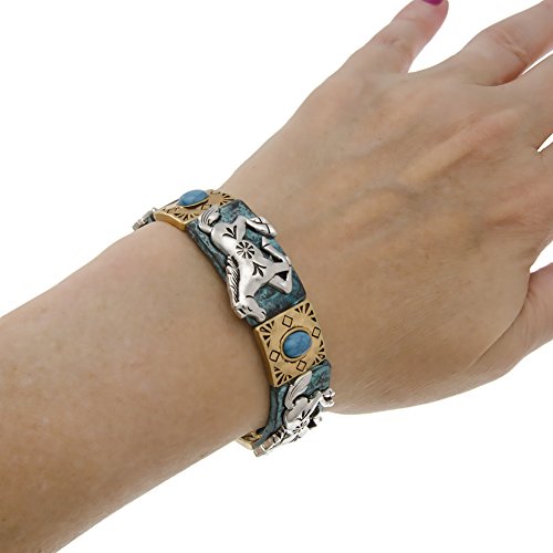 PammyJ Horse Bracelet Tri-Tone with Patina - Western Horse Stretch Bracelet3